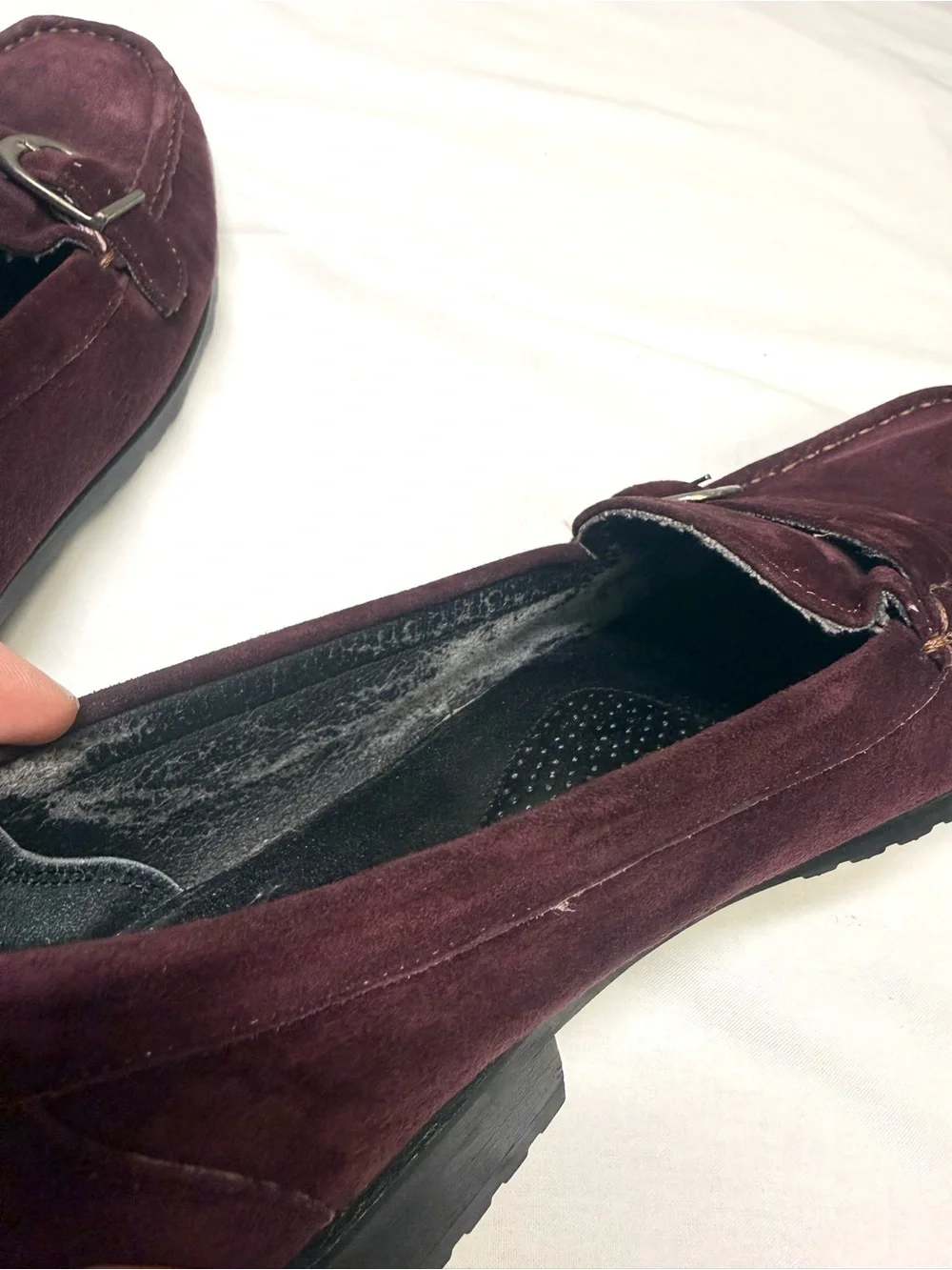 Hush Puppies Burgundy Suede Buckle Loafers Comfort Curve Slip On Shoes Sz 8.5
